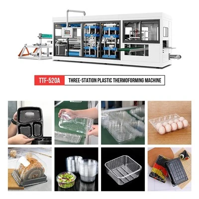 全自動 3 ステーション プラスチック熱成形機-